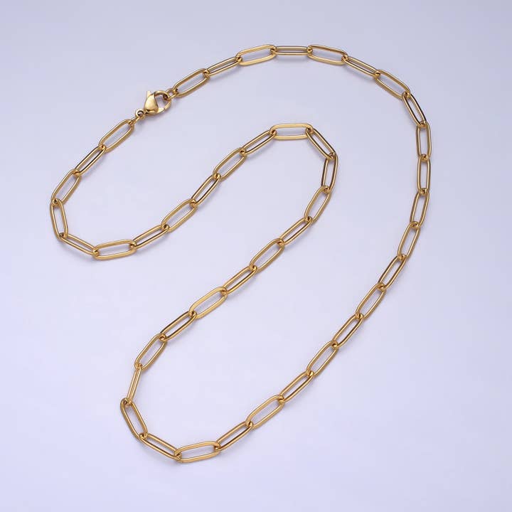 Aim Eternal - Wholesale Link & Chain Necklace - BLOWOUT Dainty Goldplated Paperclip Link Long Chain Necklace