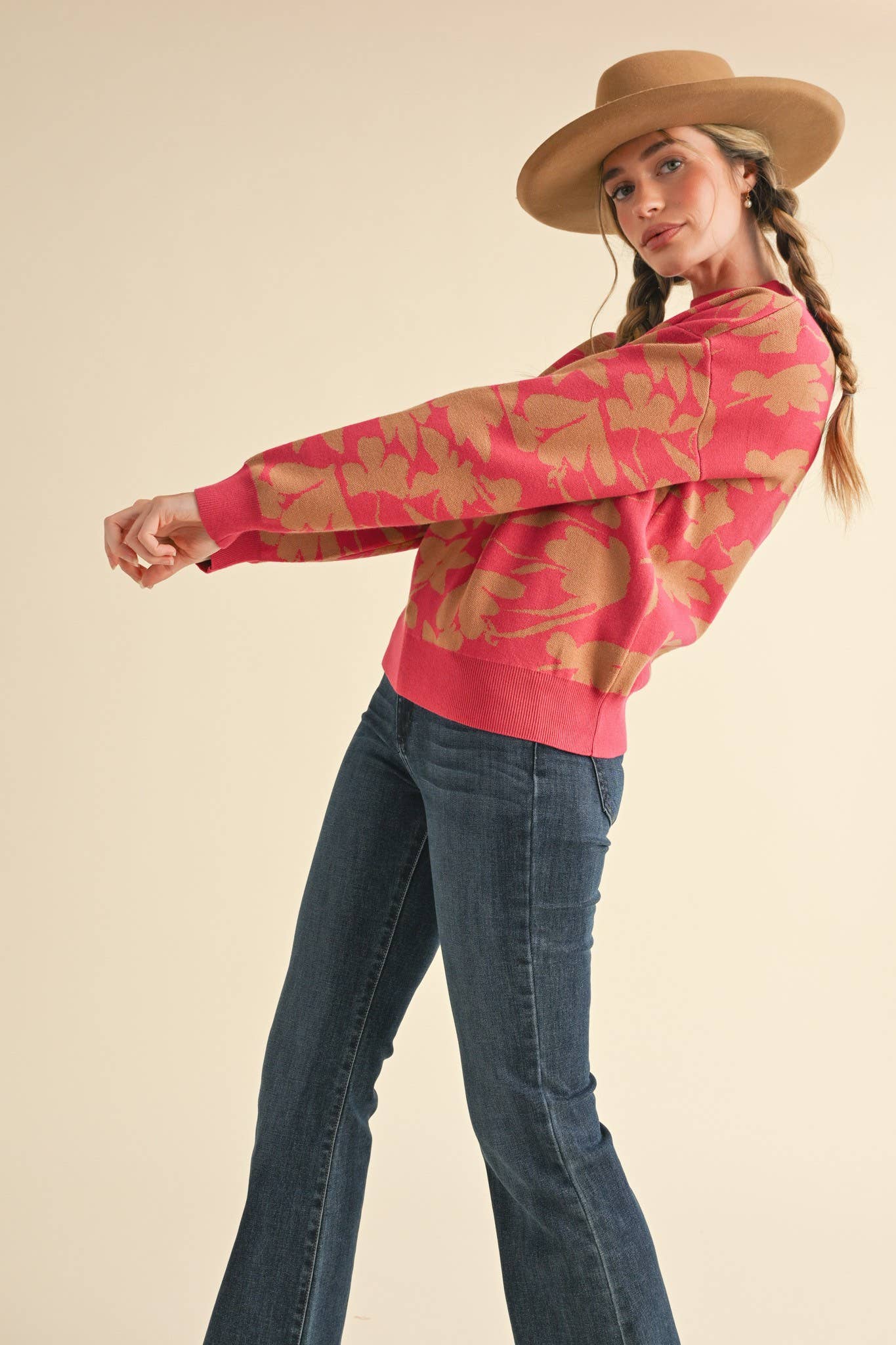 &MERCI - Wholesale Knit Sweater - Women's - MOCK NECK FLORAL KNIT SWEATER MSW1055812