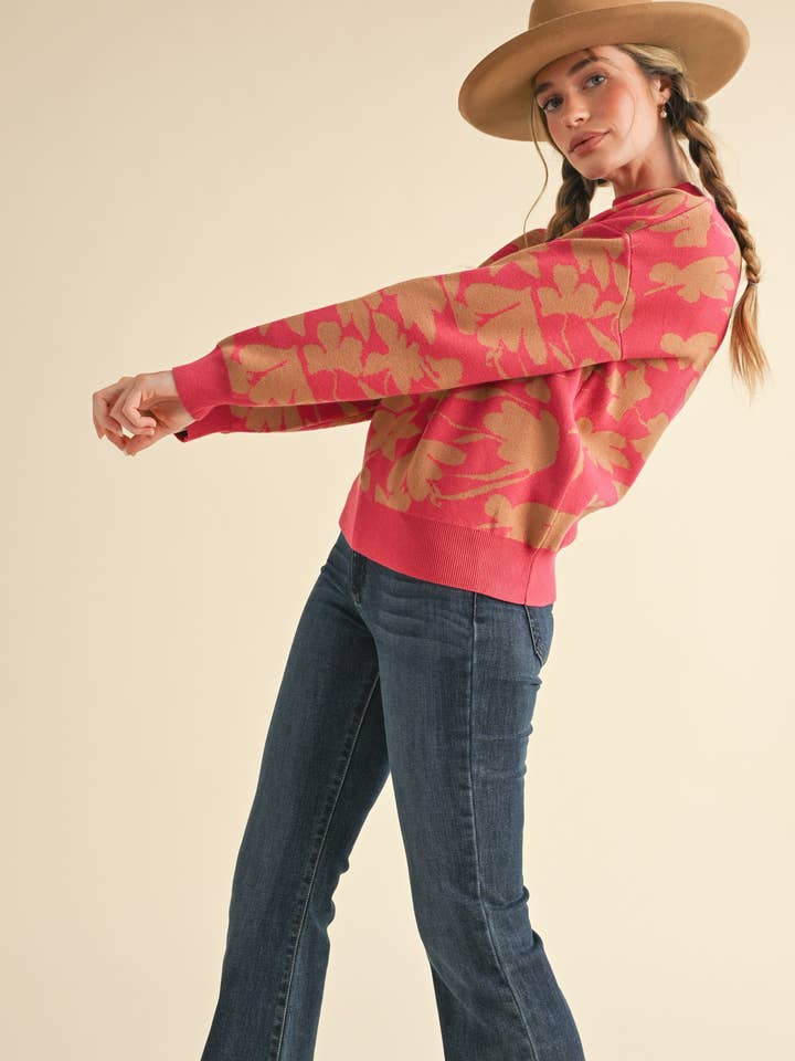 &MERCI - Wholesale Knit Sweater - Women's - MOCK NECK FLORAL KNIT SWEATER MSW1055812