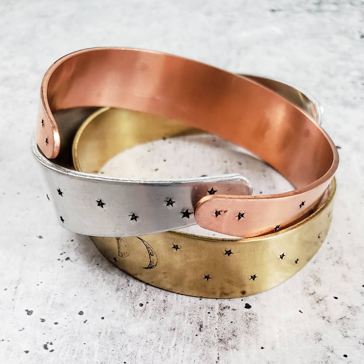 Salt and Sparkle - Wholesale Cuff Bracelet - Moon Phases Wide Cuff Bracelet in Aluminum/Copper/Brass5