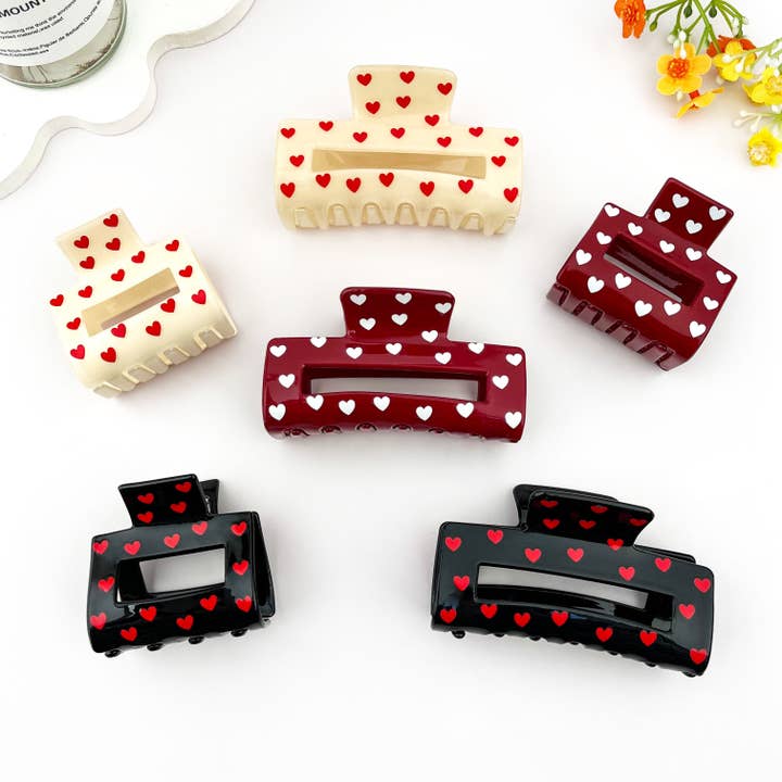 Valentine Heart Cutout Rectangle Red Romantic Hair Claw Clip for wholesale by mildstyles