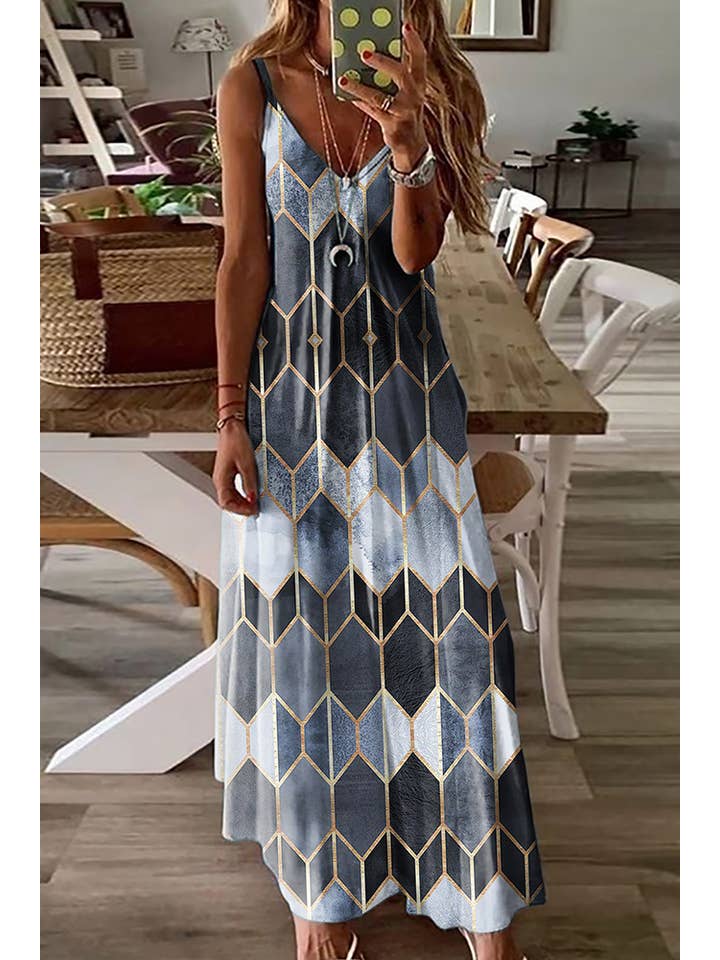 UNISHE - Wholesale Dress - Women's - DRSW058 V-neck Printed Slip Dress