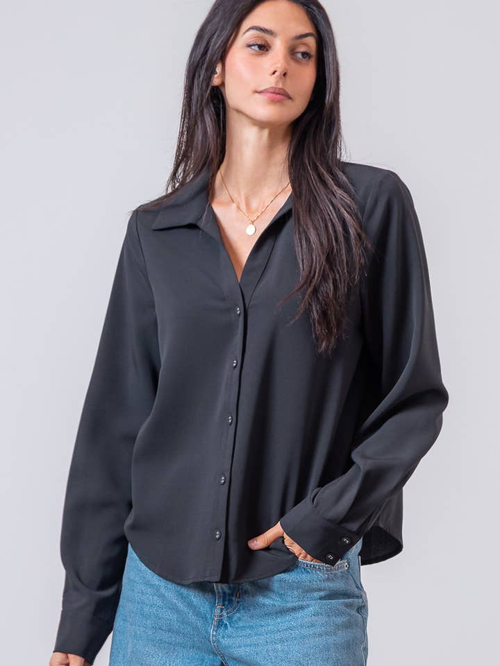 Taelynn - Wholesale Button Down Shirt - Women's - ST88298T-LONG SLEEVE BUTTON DOWN V-NECK SOLID SHIRT1