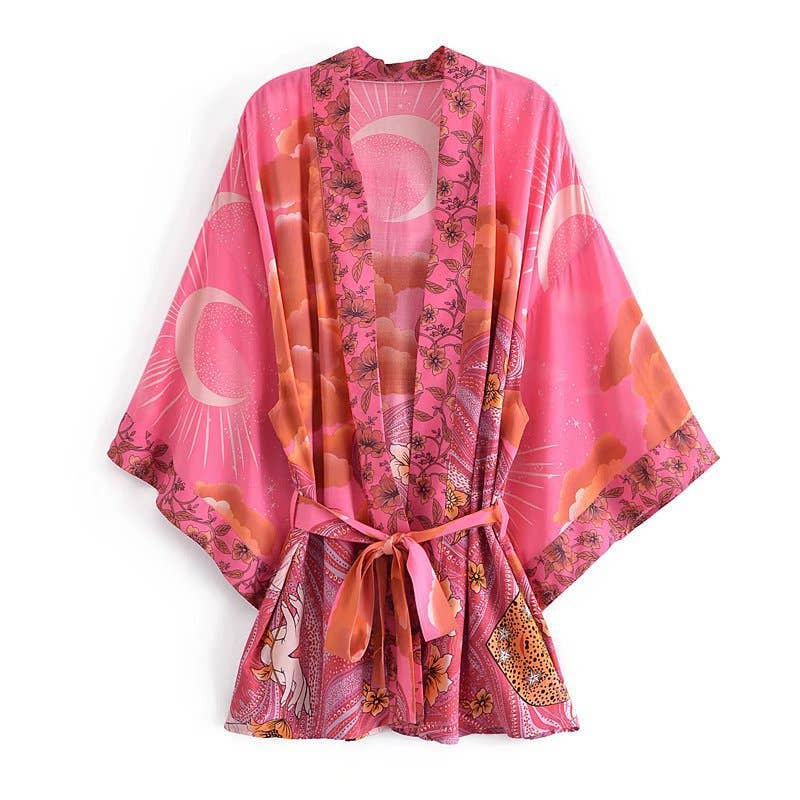 Rosa Clothing - Wholesale Kimono - Women's - Boho Luna Floral Print Kimono Robe0