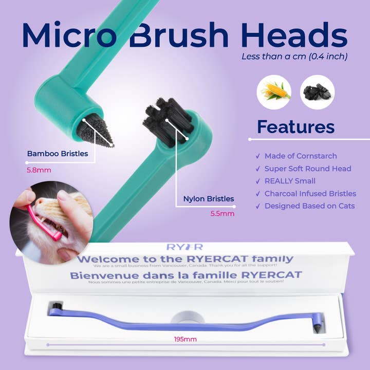 RYERCAT - Wholesale Pet Brush - Cat/Dog - Pack of 2 Cat Toothbrush Micro Head & Dual Sided9