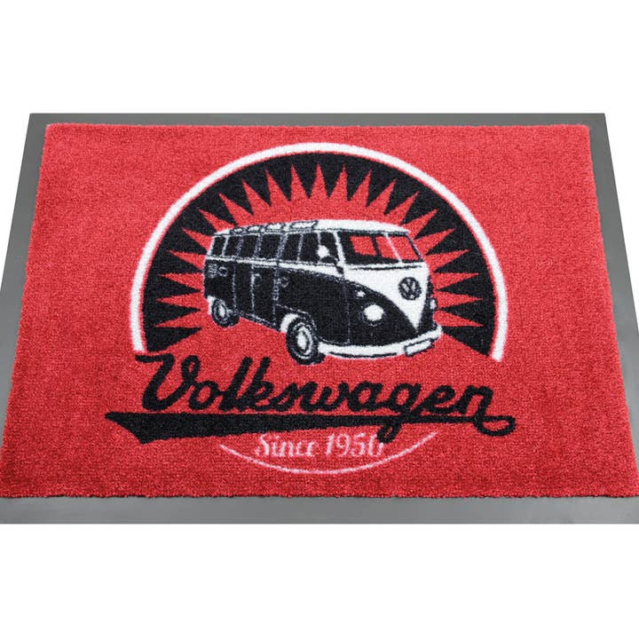 VW Collection by BRISA - Vendita all'ingrosso Zerbino - Zerbino per camper VW T1 Bus Home 70 x 50 cm, logo vintage/rosso