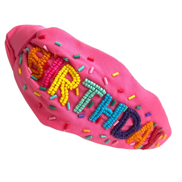 Mavi Bandz - Wholesale Fashion Headband - Women's - Happy Birthday Girl Pink Spring Knot Headband Hand Beaded2