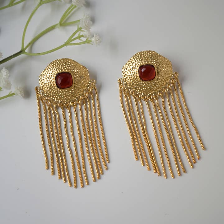 DIORA - Wholesale Dangle earrings - Red Dangle Drop Gold Chain Tassels Long Earrings for women7