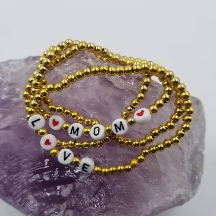 magnolia jewelry - Wholesale Jewelry Set - LOVE MOM Bracelet Gold Beaded - Set Of 4