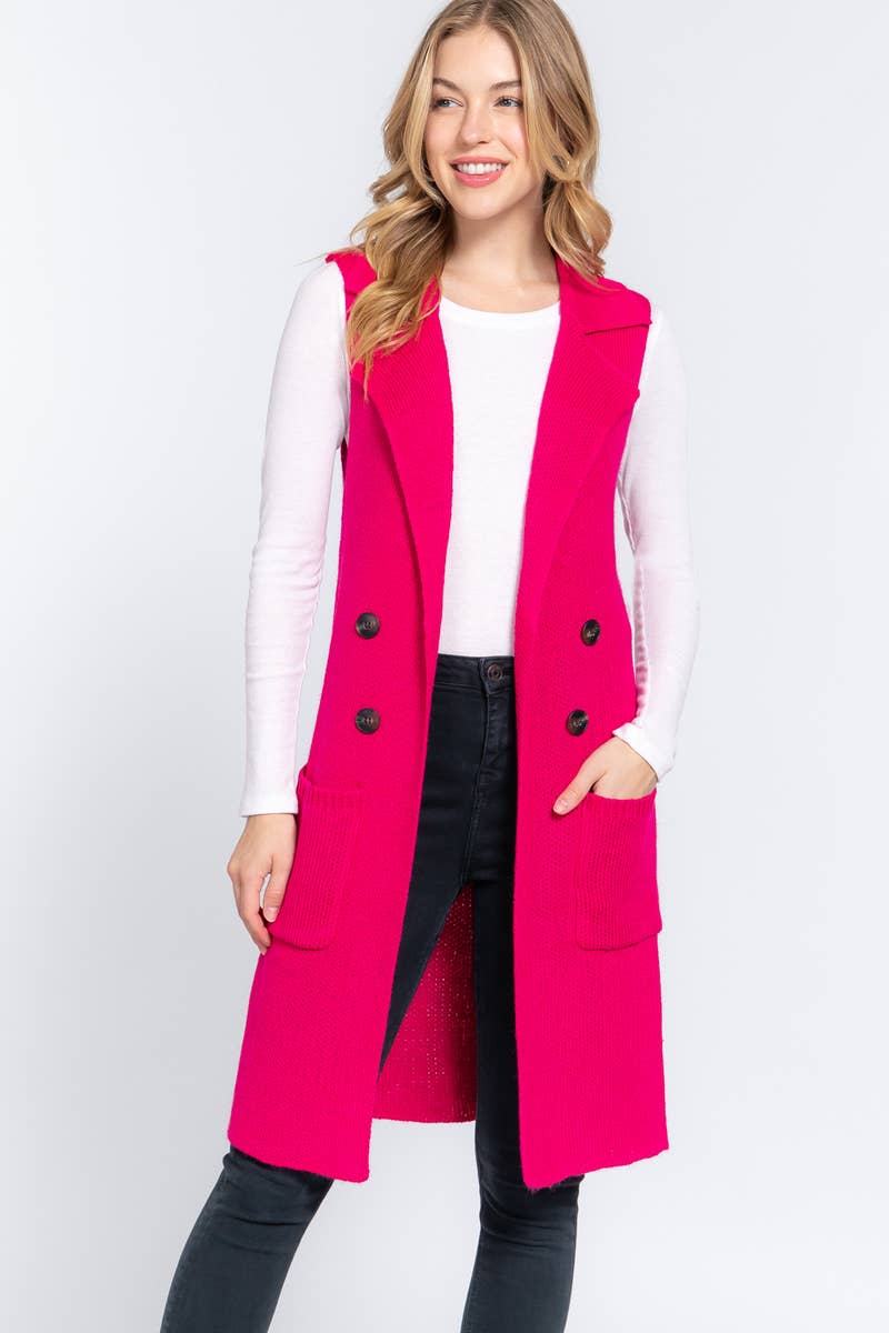 42POPS - Wholesale Outerwear Vest - Women's - ,_.._ SI-15549 Notched Collar With Side Pocket Long Sweater7