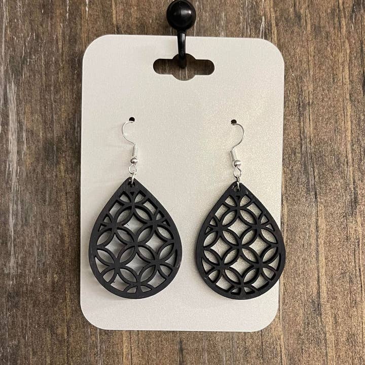 Brincos Boho Deep Grey Teardrop Wood por atacado de Lilac Lane DIY