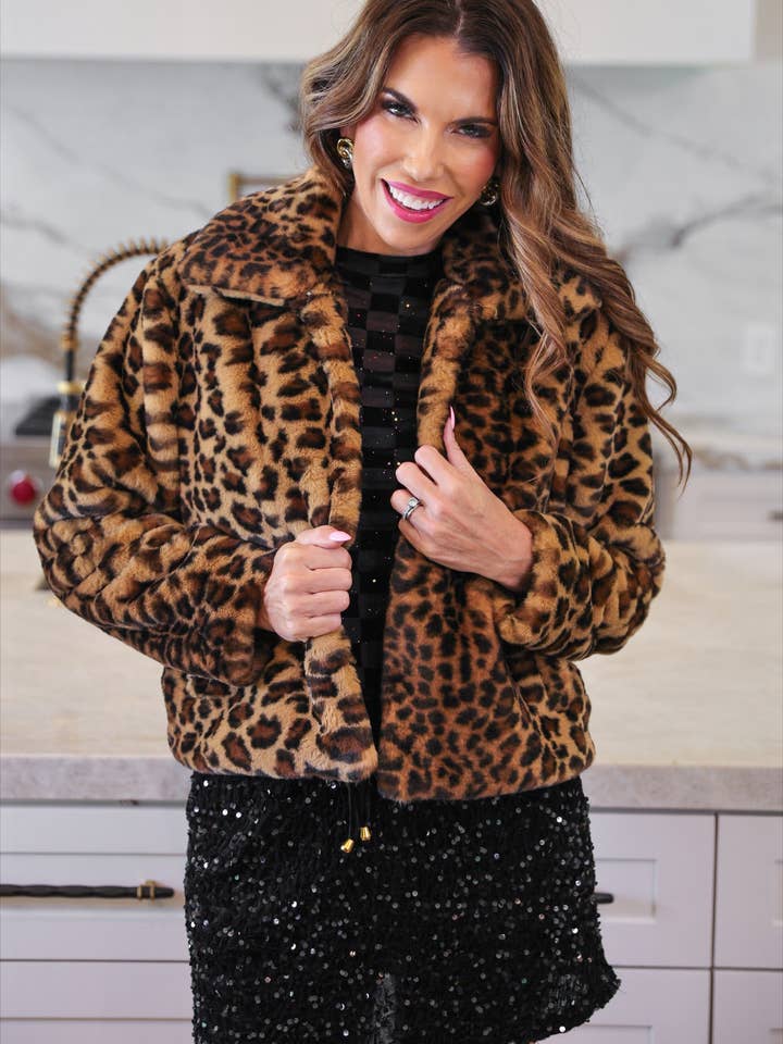 After Midnight Faux Fur Leopard Jacket for wholesale by Jess Lea