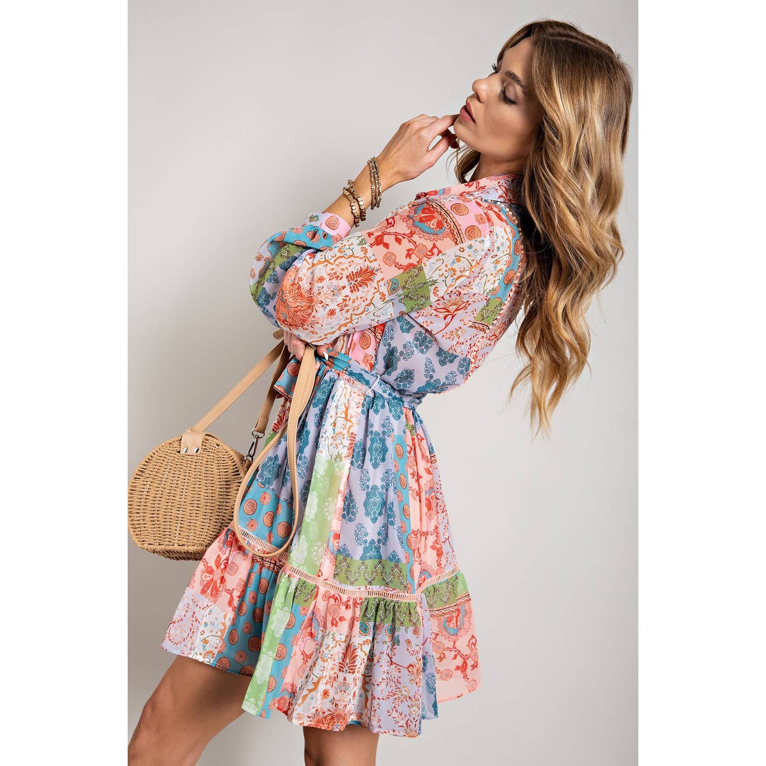 Sweet Generis – wholesale Dress – Women's – FLOWER PRINT LONG SLEEVE SHIRT DRESS28