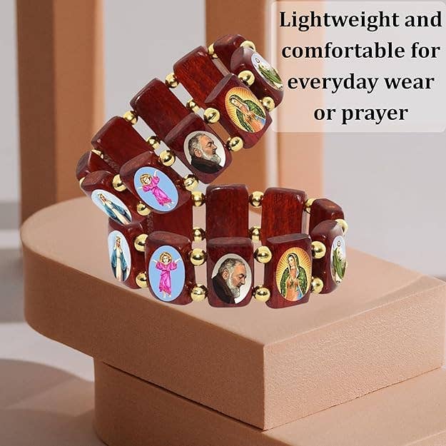 Catholica Shop – Engroshandel Perlearmbånd – Store træ hellige Mary og Jesus armbånd6