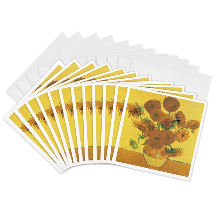 3dRose, Vase with Fifteen Sunflowers by Vincent Van Gogh Impressionist Still Life, Greeting Card for wholesale by 3dRose