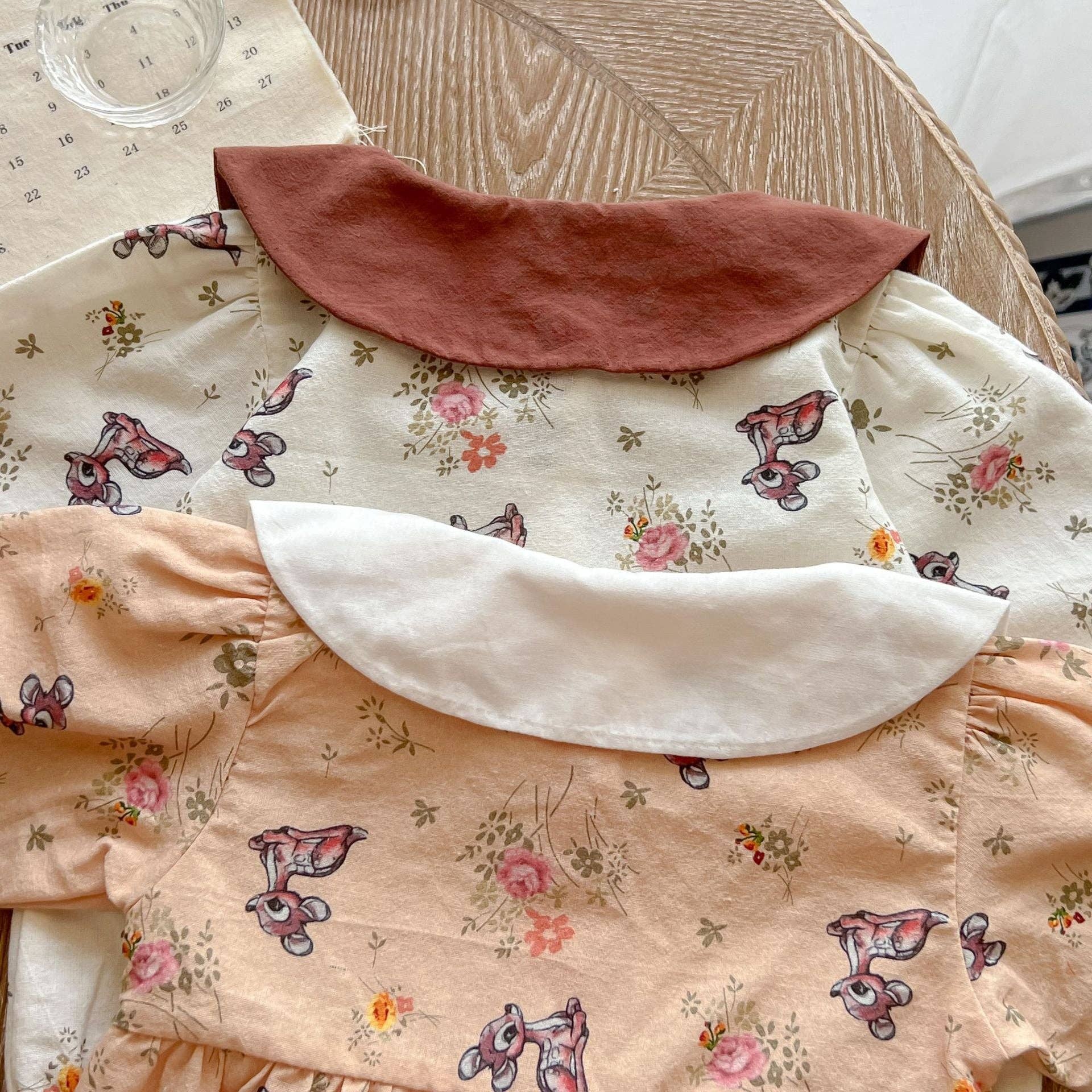 MyKids-USA® – wholesale Overall - Baby – Baby flicka blomma & rådjur mönster docka hals bomull bodysuit2