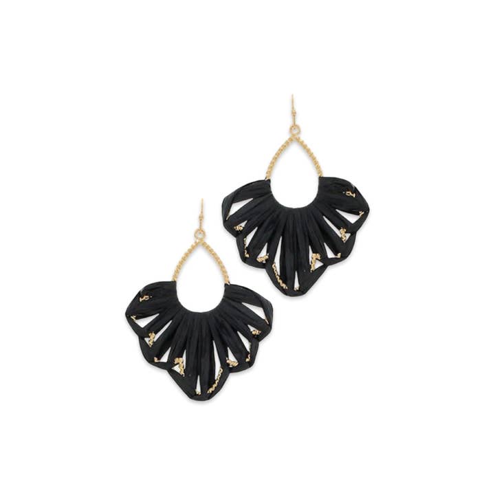Wrapped Black Raffia Scalloped Earrings for wholesale by Pierce + Hide