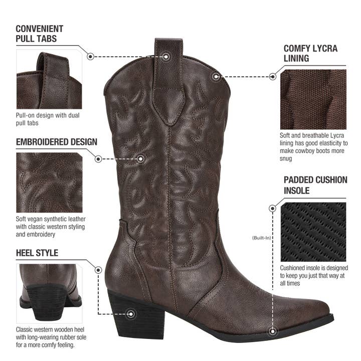 HISEA - Wholesale Cowboy Boots - Women's - Women's Mid-Calf Cowboy Boots