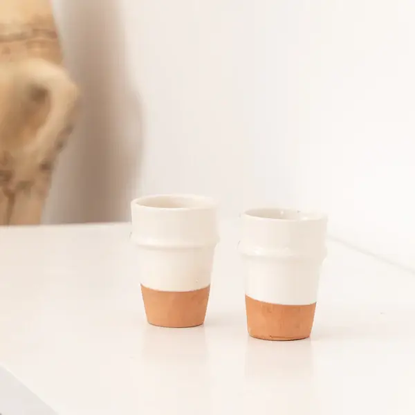 High crafty - Wholesale Coffee Mug - Handmade Moroccan Terracotta Mug – White Half-Coated Ceramic0