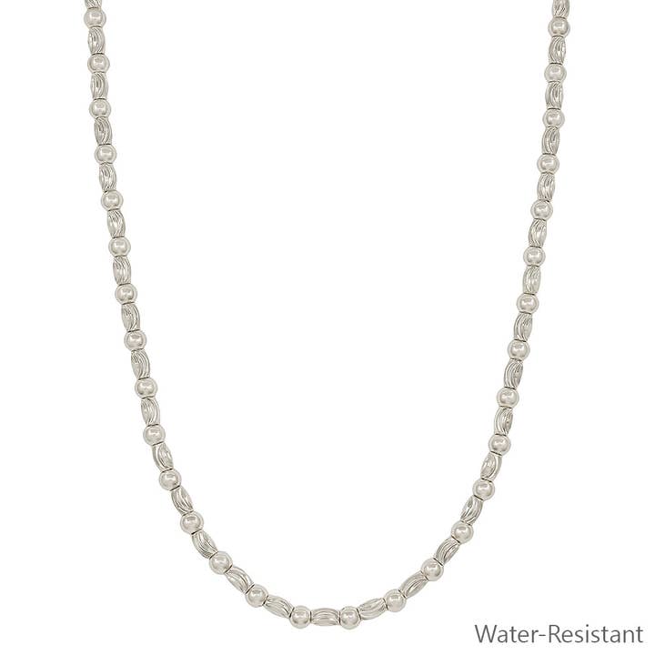 Collier ovale texturé argenté et perles dorées 16"-18" pour la vente par What's Hot