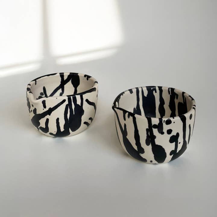 OWO Ceramics - Wholesale Bowl - Rock Handmade Ceramic Matcha Chawan Bowl - Black & White3