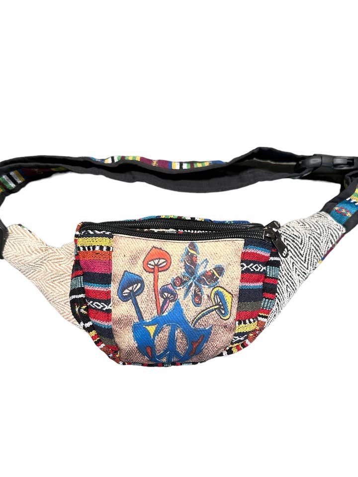 Gürteltasche mit Schmetterlingspilzen aus Baumwollhanf RIB2243 für den Großhandel von Rising International Inc