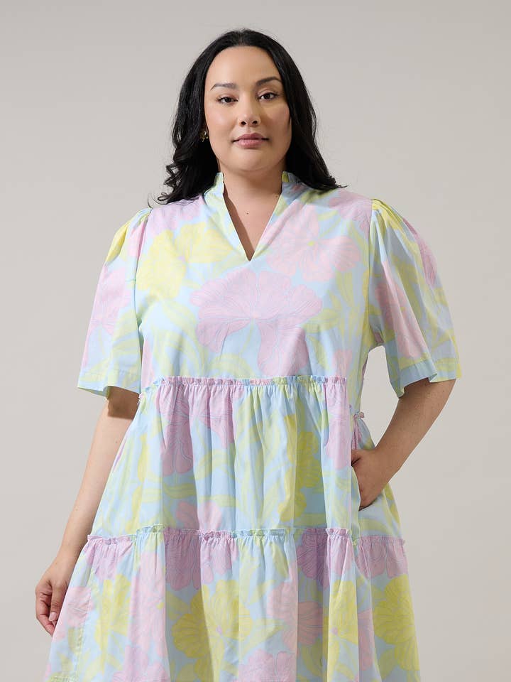 Brisa Floral Dixie Split Neck Skiftklänning Kurva för wholesale av Sugarlips