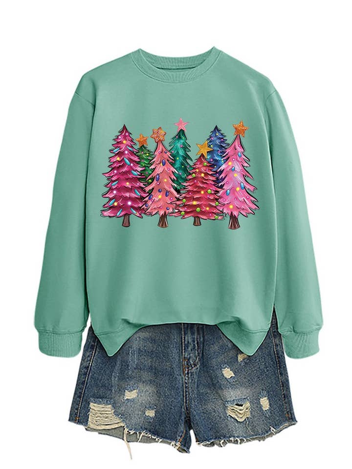 NINEXIS - Wholesale Blouse - Women's - CWTBLL01353_SEVEN PINK CHRISTMAS TREES CREW NECK SWEATSHIRT15