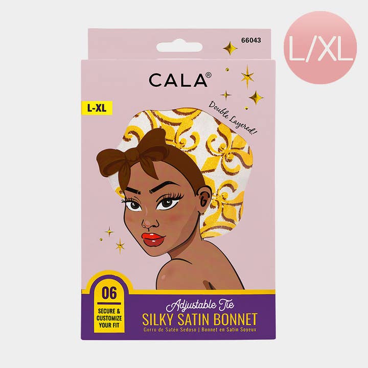 Sensibling Corp. – wholesale Sleep cap / bonnet – women's – Yellow Crest Print Adjustable Hair Bonnet