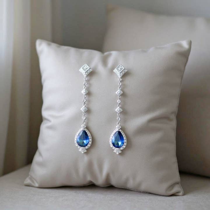 Athena Bridal Jewellery - Wholesale Dangle Earrings - CZCOLLECTION - STARLET CHANDELIER EARRINGS -CZER670 SAPPHIRE2