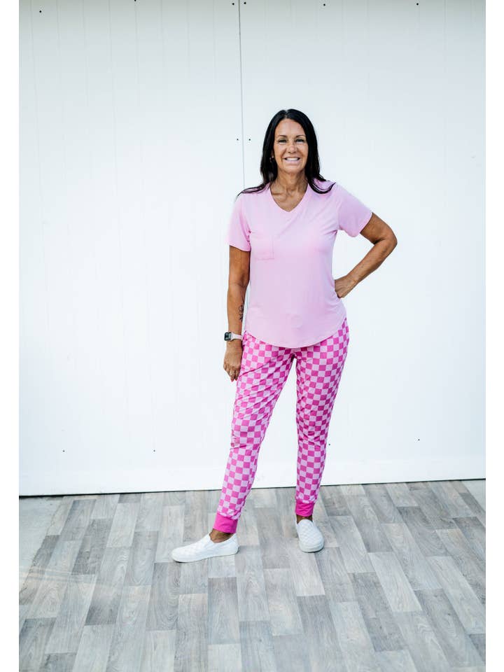 millie + roo LLC - Wholesale Lounge Sweatpants/Joggers - Women's - MAMA JOGGERS- Pink Check7