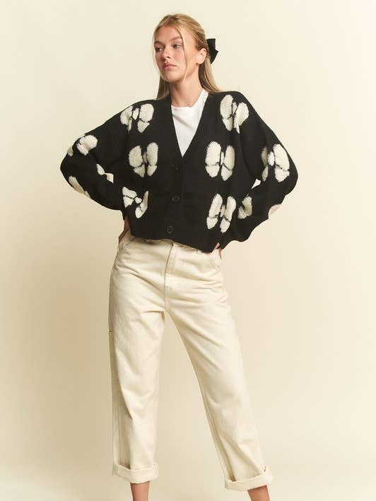 Cardigan cortado solto com padrão de fita tamanho grande por atacado de JADE BY JANE