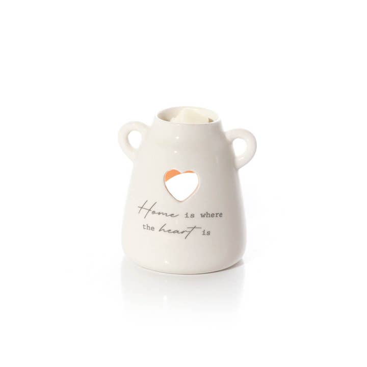 Langs - Wholesale Wax warmer - Tiny Sentiment Home Is Where the Heart Is Ceramic Burner With Handles and Heart Cut Out
1