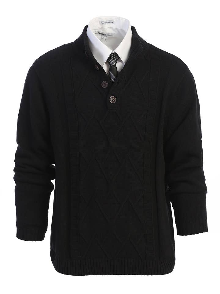 b-one inc - Wholesale Knit Sweater - Men's - Men's Button Down Collar Pullover Knit Sweater GB-AF1206