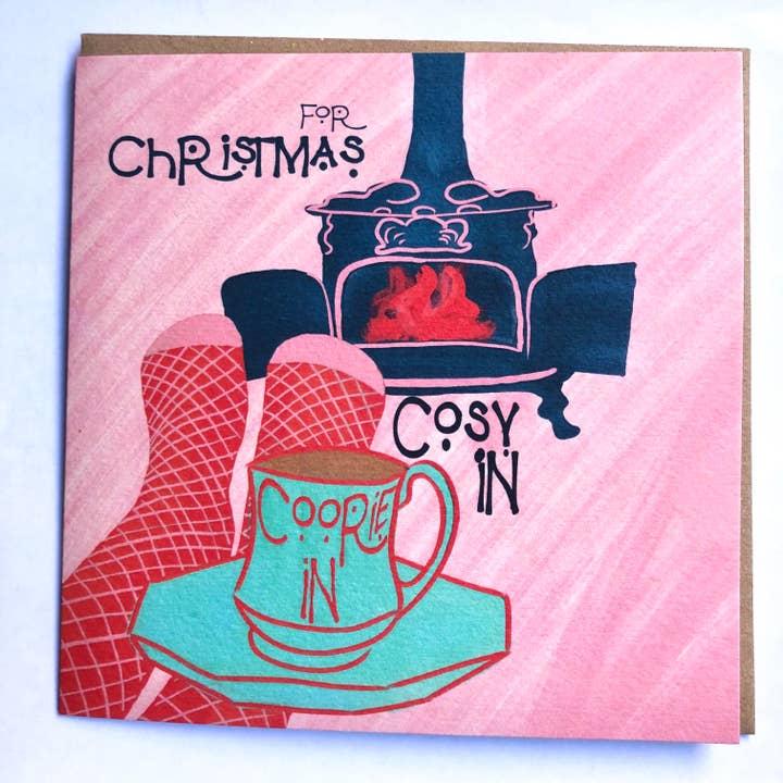 Christmas Card of A Cuppa By The Fire, Cosy Christmas for wholesale by Giverly of Dunbar Greeting Cards