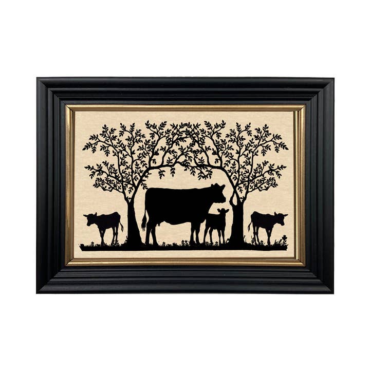 Madison Bay Co. - Historical Home Decor Reproductions - Wholesale Art Print - Cows Under Tree Paper Cut Vintage Silhouette