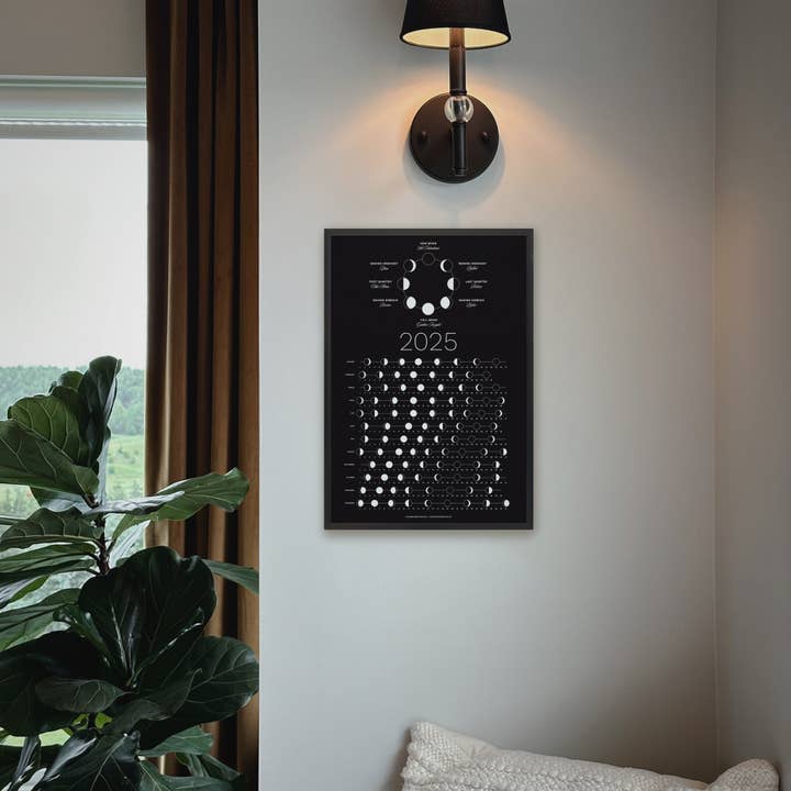 Thankful Greetings - Vente Calendrier - Calendrier des phases de la lune 2025 - Impression lunaire foncée