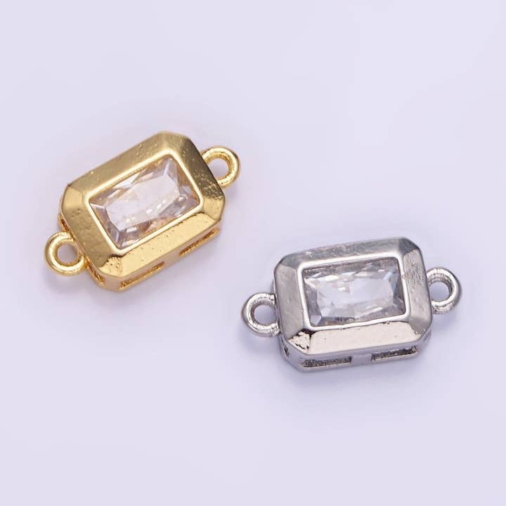 14K Gold Filled 6mm CZ Baguette Edged Bezel Connector in Gold & Silver | G310 for wholesale by Aim Eternal
