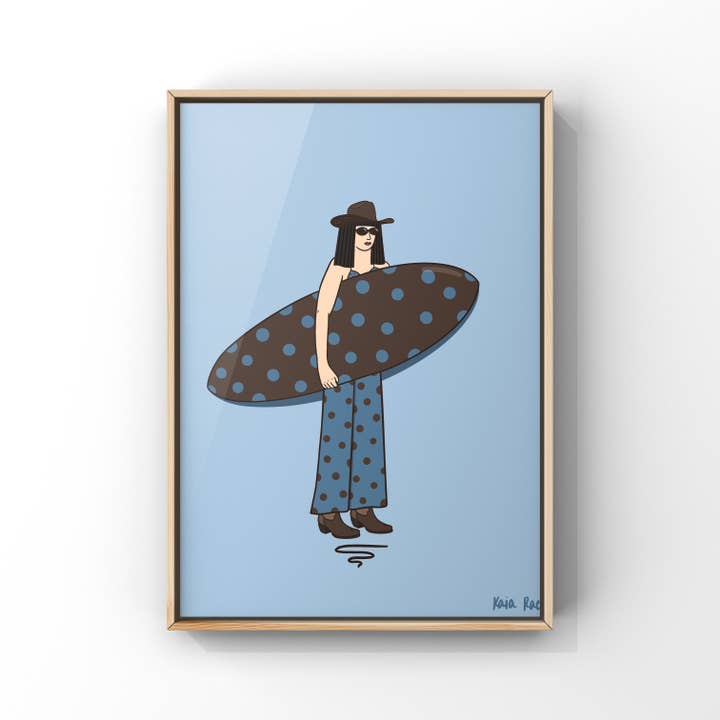 Polka Dot Surfer Cowgirl Art Print for wholesale by Surf Cowboy