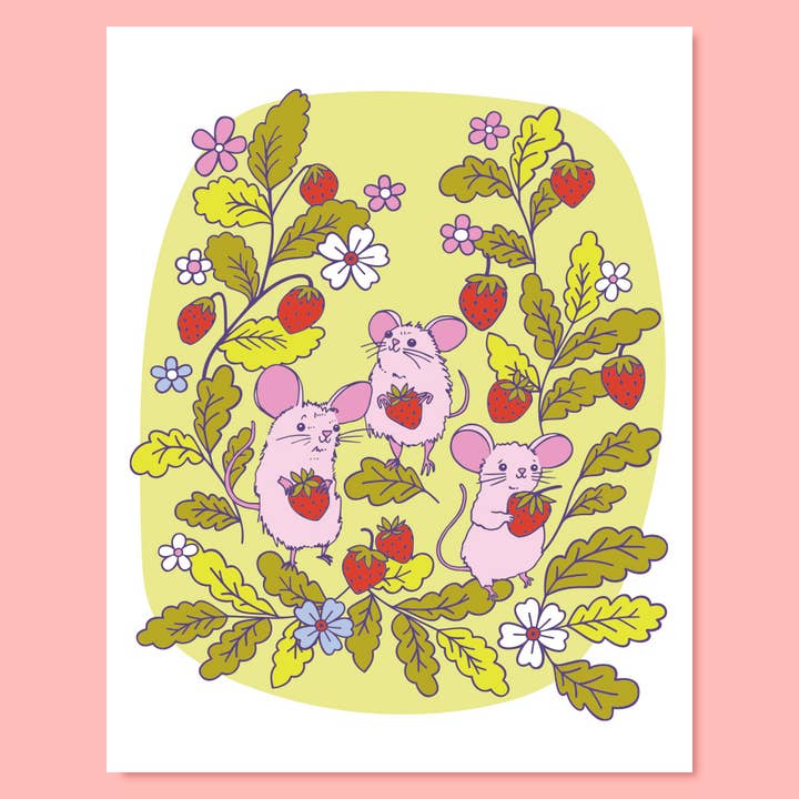 Strawberry Mice Print - 11 x 14 for wholesale by The Good Twin