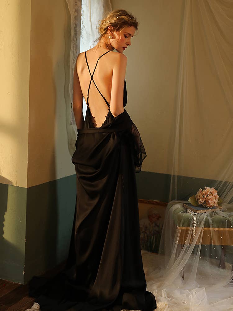 Sweetkama - Wholesale Robe - Women's - Lace Night Gown, Silk Robes,Bridal Party Robes,with babydoll42