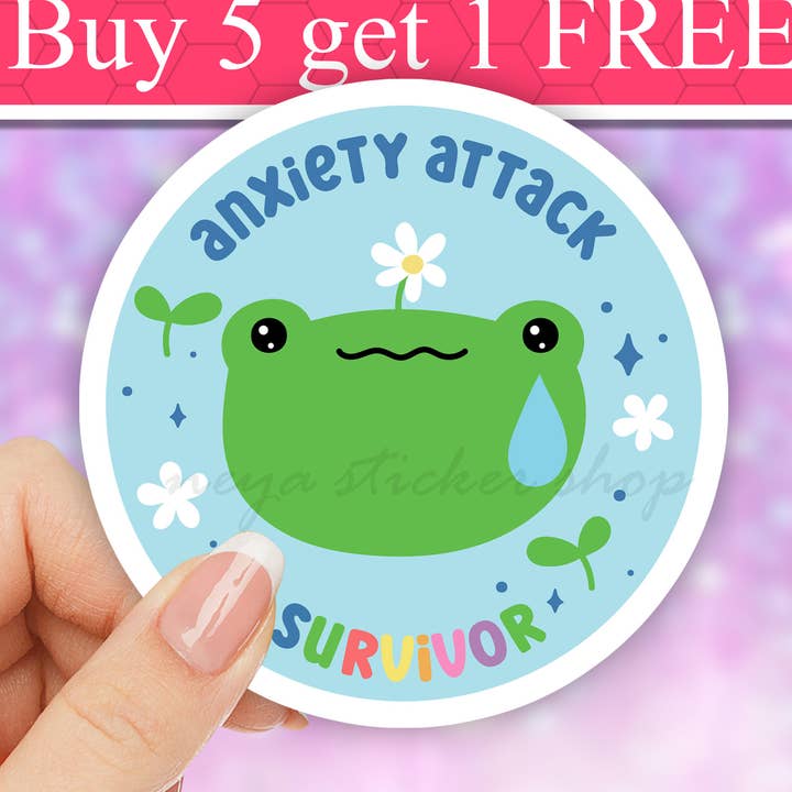 Panic Attack Survivor Waterproof Sticker, Cute Frog, anxiety for wholesale by Neya Sticker Shop