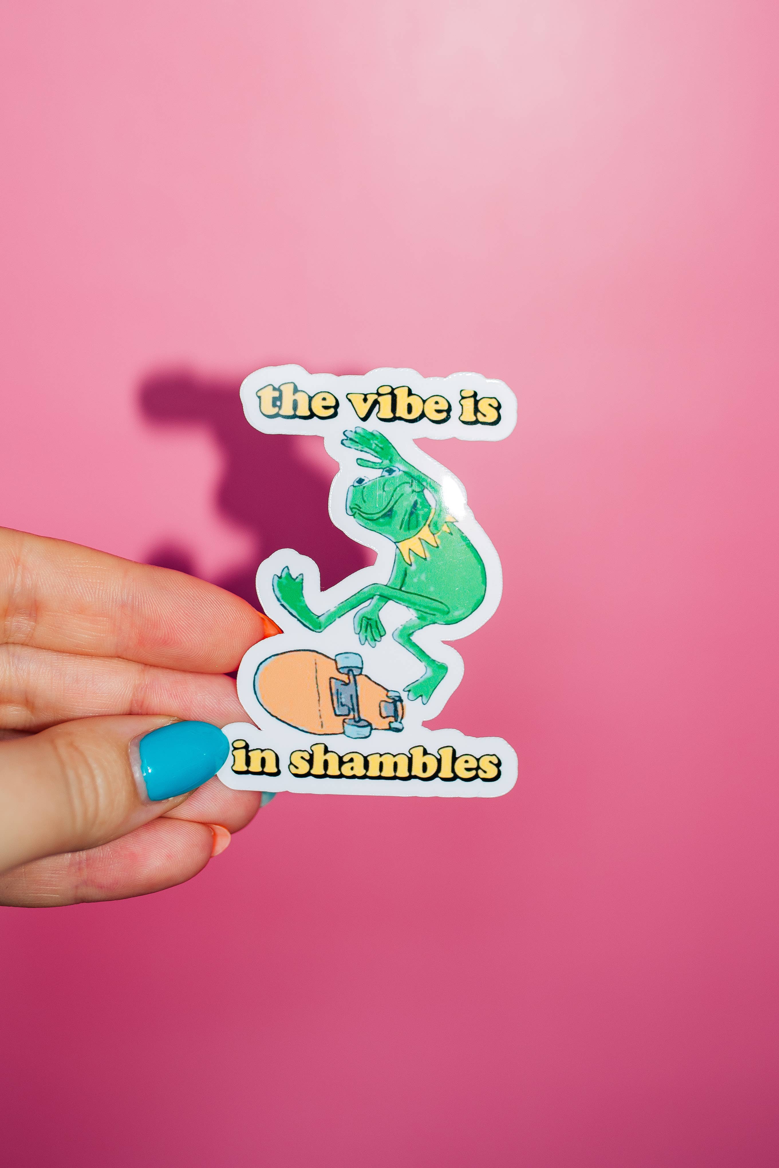ShopSourSweetener - Wholesale Sticker - The Vibe Is In Shambles Sticker, Kermit The Frog Meme