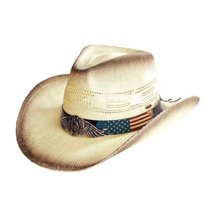MiMi Wholesale - Wholesale Cowboy Hat - Women's - CBC0013 American Flag Tea Stain Cowboy Hat