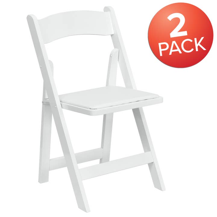 2PK White Wood Folding Chair w/ Vinyl Padded Seat for wholesale on Faire