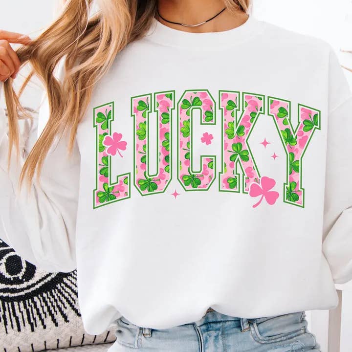 LUCKY T-shirt on Comfort Colors Short Sleeve Tee for wholesale by Stitched in Honey