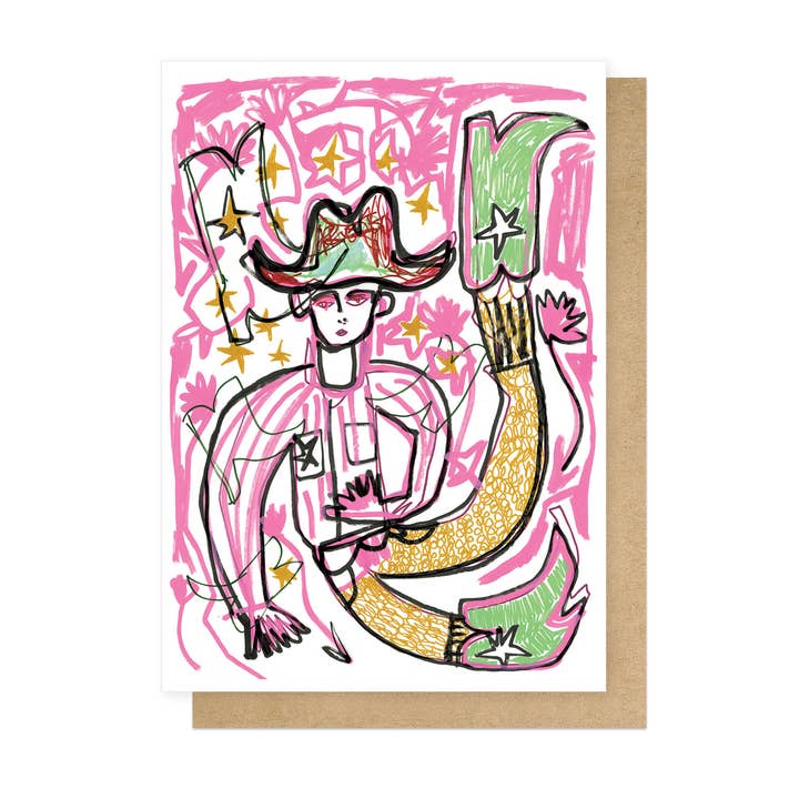 Boots Cowboy Greetings Card for wholesale by East End Prints - Greetings Cards & Postcards