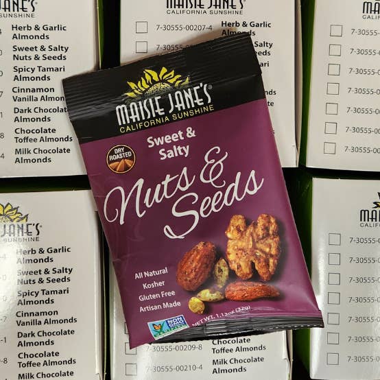 Sweet & Salty Nuts & Seeds Snack Pack 1.13 oz (36ct, 6/6POS) for wholesale by Maisie Jane’s
