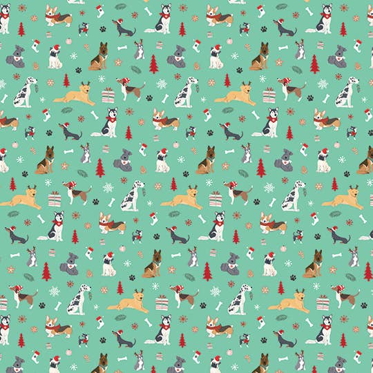 JM Design Studio - Wholesale Flat Wrap - Pawlidays Wrapping Paper, Dog Christmas Wrapping Paper