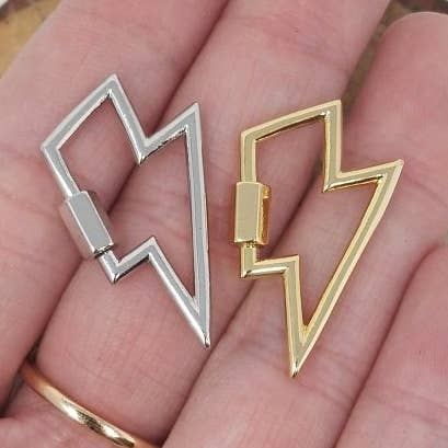 Thunder Lock in Gold Filled - White Gold Filled Lightning Bolt Clasps with Screw On Mechanism Carabiner Clasps 30mmX17mm K-264 for wholesale by Aim Eternal